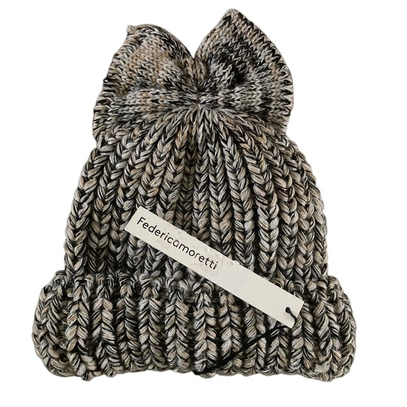Federica Moretti Knit Hat with Bow NWT in Marled Wool Knit with Metallic Threads - Picture 1 of 7